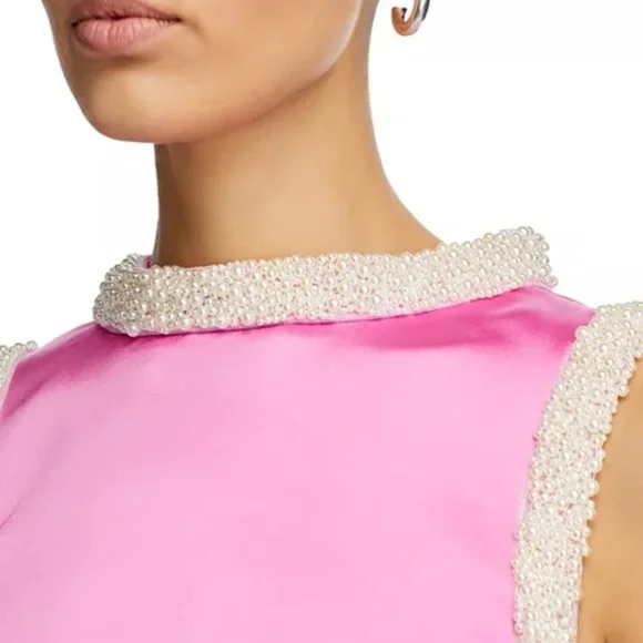 NWT Self-Portrait Pearl Trim Satin Mini Dress Sz US 2 - Picture 3 of 9